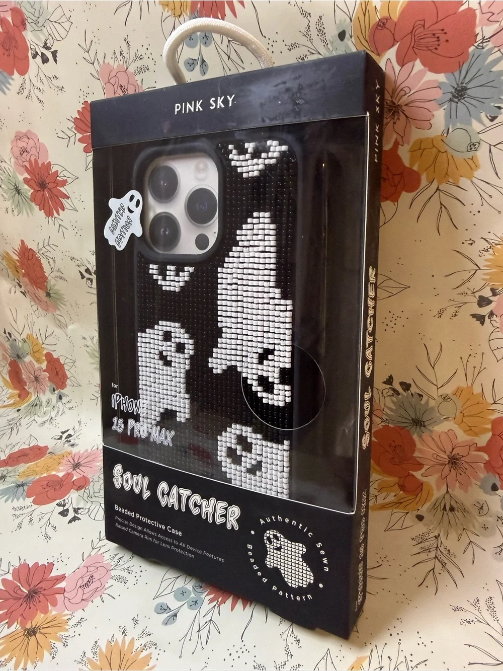Pink Sky Soul Catcher Beaded Black & White iPhone 15 Pro Max Case